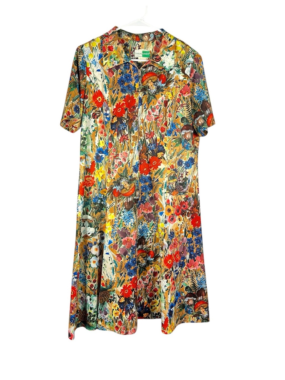 Vintage Casual Maker Sy Frankl Botanical Floral Print With Mushroom Details L